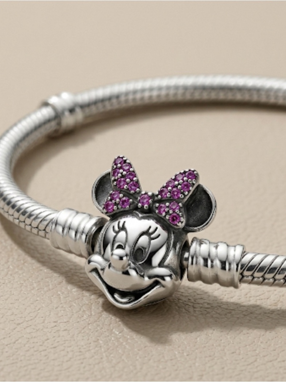 Pandora Minnie Mouse Silver Charm Bracelet with Pink Crystal Bow